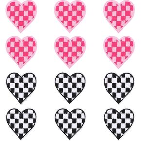 12 PCS تصحيح السباق المتقلب ، بقع التماثيل التطريز الحديد على Sew on Heart Patches for Hats DIY الملحقات للملابس القبعات سراويل الظهر