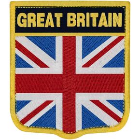 EmbTao UK Shield Great Britain British Union Jack Flag Patch Embroidered National Badge Biker Applique Fastener Hook and Loop Emblem