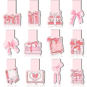 24 PCS Pink Bow Magnetic Gongmark Coquette Book Mark Magnets Bow Lowmbles Pretty Page Clips لقراءة الهدايا