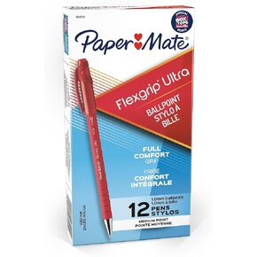 Paper Mate 9620131 Flexgrip Ultra Stick Ballpoint Pens, Medium Point, Red Ink, 12-Pack