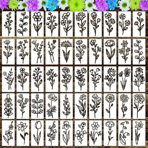 50 PCS متراخات برية للطلاء للطلاء ، والزهور الصغيرة القابلة لإعادة الاستخدام للطلاء على الطلاء على بطاقة الحائط الخشبية صنع قماش القماش ، والأزهار والأوراق قالب رسم حرفة DIY للأطفال