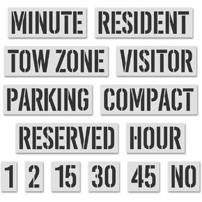 Stencil Stop Parking 13 Piece Stencil Set - 14 Mil Mylar Plastic [Various Sizes, 14 Stencils Included] (4 inch Word Height)