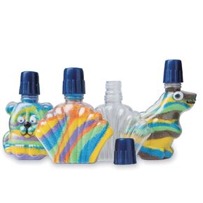 S&S Worldwide Sand Art Bottles Pack of 24, Assorted Fun Shapes, 1.5"-2" Clear with Navy Caps
