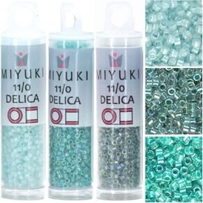 حزمة Miyuki Delica Seed Beads: الحجم 11/0 ، مجموعة Mist Seafoam - DB078 ، DB079 ، DB084-3 من 7.2 غرام EA