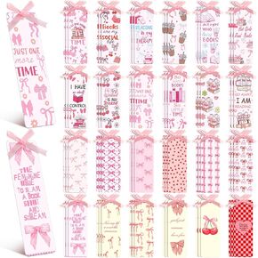 72 PCS 24 أنماط مرجعية لطيفة للنساء Coquette لطيف Pink Bow Stowarks الكرز القوس الإكسسوارات القراءة عشاق الكتب العشاق للمعلمين نساء