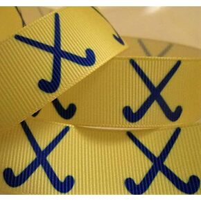 Grosgrain Ribbon - Yellow & Royal Blue Field Hockey Print - 7/8" Wide, 10 Yards - DIY Team Hair Bows, Team Lanyards and Crafts!
