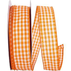 RELIANT RIBBON GINGHAM تحقق من الشريط السلكي ذات القيمة السلكية ، 1-1/2 بوصة × 50 ياردة ، برتقالي