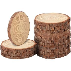 15 PCS Unfinished Wood Slices for Centerpieces, 6.3-7 Inch Natural Wood Slices with Tree Bark Pine and Wood Rounds Discs for DIY Crafts, Centerpieces, Art & Decor