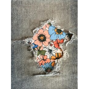 Spring Floral Blue & Coral Stretch Jean Patches Super Strong Iron On- بواسطة بقع ثني (6 "× 6" من 2)