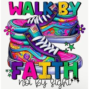 Walk by Faith Iron-on Transfer, Pretty Girl Sneaker Iron for T- Shirts, Backpacks etc, CDTY001
