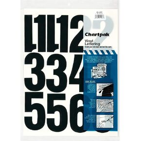 Chartpak Self-Adhesive Vinyl Numbers, 4" High, Black, 23 Per Pack (01193)