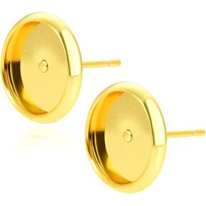 20pcs Adabele Hypoallergenic Tarnish Resistant 18K Yellow Gold Plated Earring Post Findings Bezel Tray Cup Setting for 8mm Round Cabochon Stud Earrings DIY Jewelry Making BF7-8