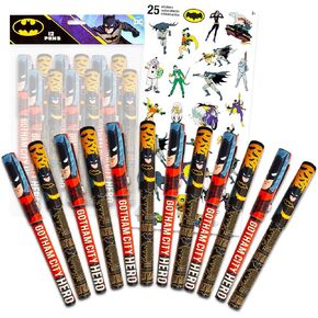 DC Comics Batman Ballpoint Pens Party Party Favors مجموعة للأطفال والبالغين - 12 أقلامًا خارقة لحضور Batman Birthday Party Goodie Bag Fillers و Offect