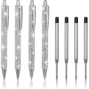 4 PCS PLING PEN RHINESTONE Sparkly Rhinestone Metal Point Pens Prearcly Crystal Pen Black Ink Bedazzed Fancy for Women Girls Office Schools ، مع 4 PCS تعبئة