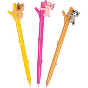 Raymond Geddes Pen Pal Huggers Pens - Pack of 24 - Fun Twig-Shaped Pens with Removable Animal Toppers