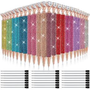Seajan 24 PCS قابلة للتراجع قلم الماس Glitter Rhinestone Pen الأسود الحبر لطيف الكريستال الأقلام المعدنية الحبر المعدنية مع 24 عبوات بديلة للنساء حفل زفاف دش الزفاف (ألوان متعددة)