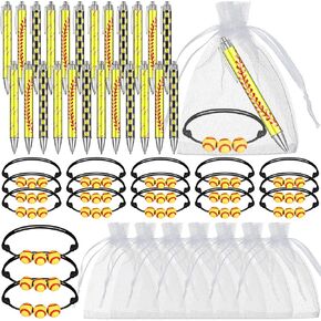 72 Pcs Baseball Party Favors Sports Goodie Gifts Bags Favors Include 24 Ball Theme Ballpoint Pens,24 Bracelets with Organza Bags for Baseball Season Events Team Party Players Kids Theme Birthday
