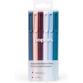 Poppin Signature Point Pens ، أقلام المكاتب الاحترافية ، Medium Point 1mm ، مجموعة من 6 (معاصرة متنوعة بالحبر الأسود)