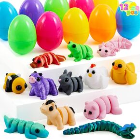 joyin 12pcs prefiled بيض عيد الفصح مع حيوانات صغيرة ثلاثية الأبعاد ، لعبة سحرية ، حشوات سلة عيد الفصح للبنين والبنات ، مفضلات حفل عيد الفصح ، مطاردة بيض عيد الفصح ، جوائز الفصول الدراسية (سن 8+)