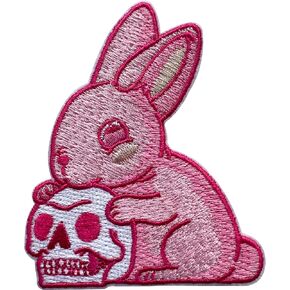 Cute Pink Rabit And Skull Patch, Size 3" Sew On Patches, Pink Embroidery Fabric Patches for Clothes Jean Backpack, Applique Patches, Embroidery Iron On Patches for Clothes, Gift for Girls Boys