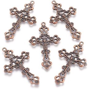 kissitty 50pcs tibetian Red Copper Cruncifix Cross Cross Dendal Cross Charms for Necklace Desring Morning 43.5x26x3mm