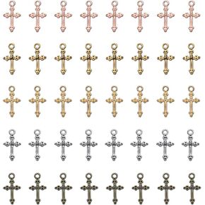 50 Pcs Vintage Crucifix Pendants Beading Charms with Hole Small Chic Elegant Metal Religious Bulk Cross for Jewelry Making Kit DIY Bracelet Necklace Earring Keychain Accessories Supplies