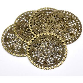 PEPPERLONELY Brand, 20PC Antique Bronze Filigree Round Focal Wraps Components 60mm (2 3/4 Inch)