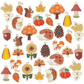 PH Pandahall 60pcs 15 Styles Autumn Charms لصنع سوار القلادة - سحر Squirrel Maple Leaf for Hostgiving - Make Jewelry Decoration Home Party Decoration