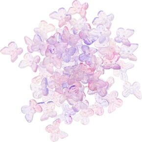 ARTIBETTER 50 Pcs Glass Crystal Butterfly Animal Spacers Charms Pendant Loose Lampwork Beads for Jewelry Making DIY Crafts Accessories 11mm Pink Purple