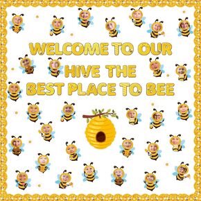 Fuutreo 98 PCS Summer Bee Bulletin Board Classroom Decoration مرحبًا بك في Hive أفضل مكان لقناع Coune Cutouts مع 200 نقطة لاصقة للطباش