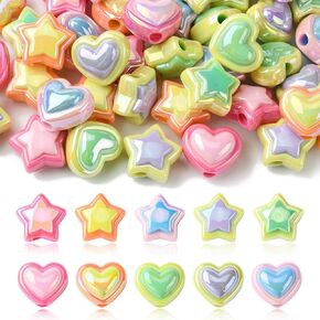 kitbeads 50pcs 10 أنماط acrylic heart Star Beads uV مطلية على شكل قلب ملون على شكل نجمة لصنع المجوهر