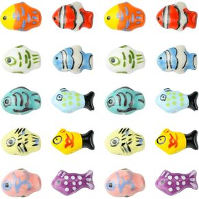 DanLingJewelry 16Pcs Handmade Flower Printed Fish Ceramic Beads Porcelain Fish Spacer Beads Ocean Animal Beads for Jewelry Making DIY