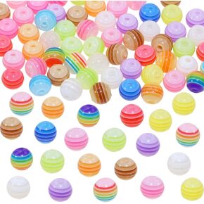 Penta Angel Striped Beads 100Pcs 8mm Resin Round Candy Color Lined Spacer Loose Beads for Christmas Crafts DIY Bracelets Necklaces Earring Keychain Jewelry Making (Red)