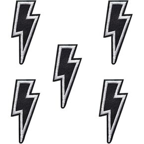 Acxico 5Pcs Thunder Lightning Patch Bolt Embroidered Iron Sew On Heavy Metal AC/DC Rock