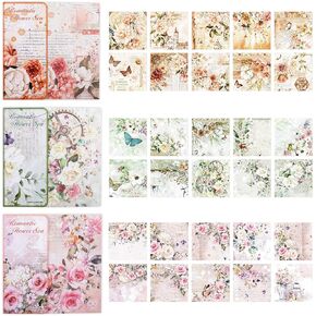 150 قطعة لوازم Scrapbooking عتيقة ، زهور الرجعية سلسلة سجل القصاصات لوحة الورق الورق الجمالي لمخطط Junk Journner DIY الحرف (5.5 × 5.5 بوصة ، نمط 1)