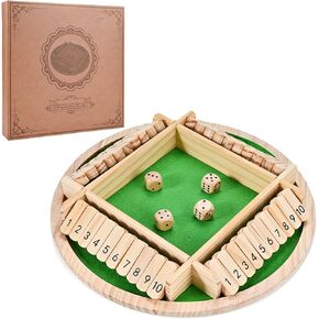 أغلق لعبة Box (2-4 لاعبين) ، Wooden Shut the Box Dice Game ، Wooden Board Game for البالغين ، للمنزل أو البار في الفصول الدراسية العائلية