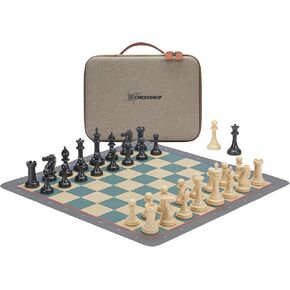Conqueror Tournament Travel Chess Set 18''x18'' Foldable Silicone Chess Board / 3.5'' King Height Plastic Double Weighted Classic Staunton (Multicolor Chessboard)
