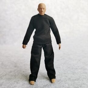 1:12 Scale Fabric T-Shirt + Pant for 6 inch 1/12 Man Thin Small Action Figure Clothes (Black Black)