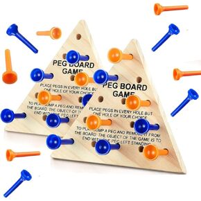 2Pcs Wooden Triangle Peg Game Portable Travel Size Triangle Peg Board Game for Adults