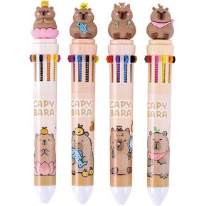 4 Pcs Multicolor Ballpoint Pen 10-in-1 Retractable Pen Cute Capybara Pens Cartoon Capybara Gel Ink Pens for Kids Boys Women Men Office School Supplies (4Pcs Capybara)