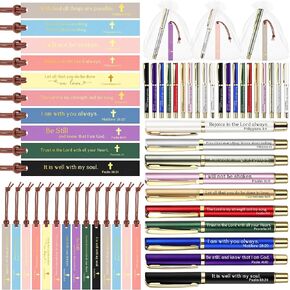 Spakon 30 Sets Christian Mothers Day Gifts for Church, Inspirational Christian Pens Leather Religious Bible Verse Bookmarks with Bag Motivational Scripture Church Gift for Women Sunday School Teacher