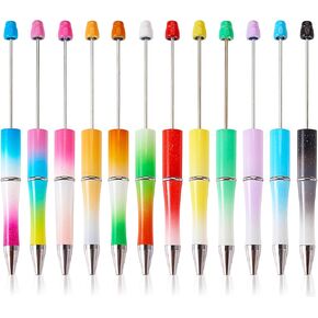 BB Beadthoven 25pcs Plastic Beadable Pens 5 Colors Bead Ballpoint Pens Set Shaft Black Ink Bead Pens for DIY Pen Decorations Supplies Office School Brown Coffee Rose Gold Pink Goldenrod