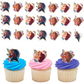 حلقات Decopac Afro Unicorn ، 24 سحرًا داخل زينة كب كيك ، لحفلات أعياد الميلاد والاحتفالات ، أغطية كعكة آمنة للأطعمة - 24 حزمة