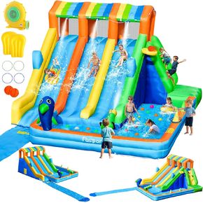 FBSPORT HOUSE ALSERATABLE BOUNCE ، قلعة كبيرة ترتد مع 3 شرائح للأطفال ، شريحة مياه قابلة للنفخ مع حمام سباحة للبش