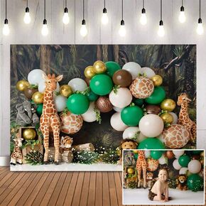 Jungle Kids Cake Smash Backdrops Safari Palloons Baby Birthday Party Background Woodland Forest Portrait Procession Background Adventure Photobooth Banner (7x5ft)