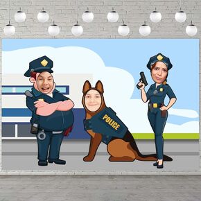 شرطي موحدة صورة لافتة خلفية خلفية التظاهر بلعب لعبة كبيرة شرطة الكلب الوجه Photo Booth Props Cops موضوع ديكور لعيد ميلاد استحمام الطفل FAVORS ديكورات ، متعددة