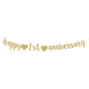 راية حفل الذكرى الأولى السعيدة ، Gold Glitter 1 Year Anniversary Garland ، مستلزمات زواج الزفاف (ما قبل التجميع)