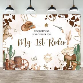 Hilioens 5 × 3ft My 1st Rodeo خلفية Western Cowboy خلفية عيد الميلاد للفتاة Wild West Cactus Mexican Cowboy Party Decorations Supplies Supplies