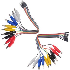 20pcs 20cm 2 في 1 مقطع التمساح إلى خيوط اختبار الأسلاك دوبونت ، 10pin طرف الذكور +10pin سلك الطرف الإناث الطرفي إلى مقطع تمساح ، حزمة كابل التوصيل لـ Arduino Micro: بت Raspberry Pi