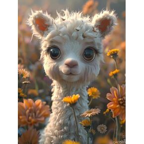 QACEYID Diamond Art Kits for Adults Adorable Llama in Flowers 5D Diamond Painting Kits for Adults Beginner, Round Diamond Kits for Home Wall Decor, Gift for Women 12x16 in